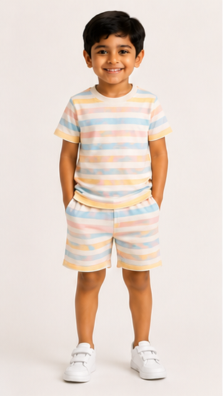 Pastel Stripe Kids Co-Ord Set – Soft Cotton T-Shirt & Shorts Summer Outfit for Boys & Girls