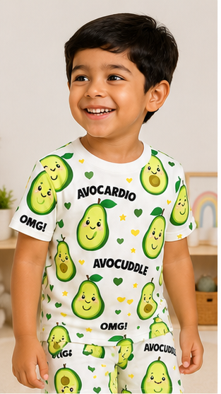 Kids Avocado Print Co-ord Set | Cute Avocuddle Cotton Summer Outfit for Boys & Girls