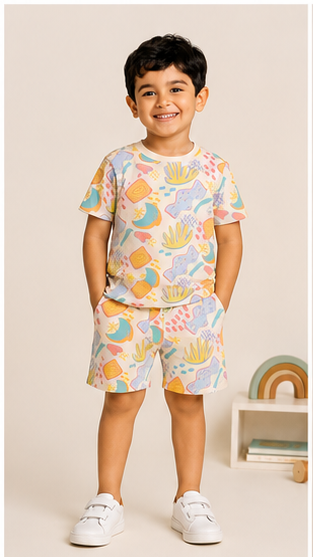 Pastel Abstract Print Kids Co-Ord Set | Soft Cotton Summer Outfit for Boys & Girls