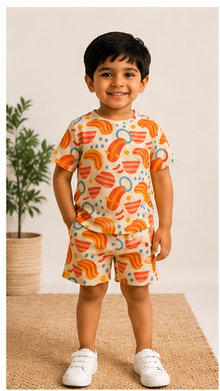 Kids Multicolor Abstract Print Co-Ord Set – Soft Cotton Summer Outfit for Boys & Girls