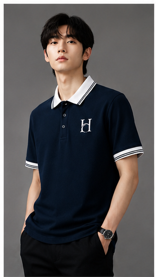 Men's Premium Navy Blue Polo T-Shirt with White Contrast Collar | Smart Casual Half Sleeve Polo