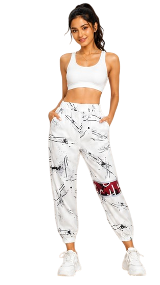 Women White Abstract Printed Joggers – Stylish Casual Lounge & Streetwear Pants