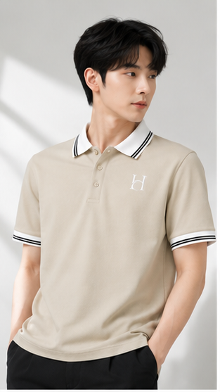 Men's Premium Off-White Polo T-Shirt with Contrast Collar | Elegant Casual Half Sleeve Polo