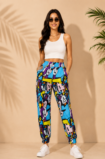 Women Multicolor Abstract Printed Joggers – Trendy Casual Streetwear & Lounge Pants