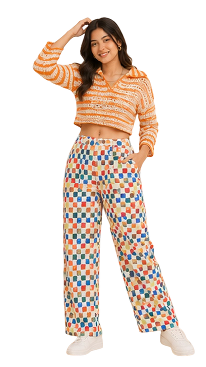 Women Multicolor Printed Wide Leg Pants – Trendy Casual Lounge & Vacation Wear Trousers