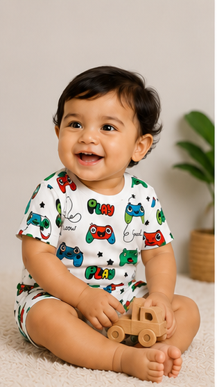 Kids Gaming Print Co-ord Set | Cartoon Game Controller T-Shirt & Shorts Summer Outfit for Boys