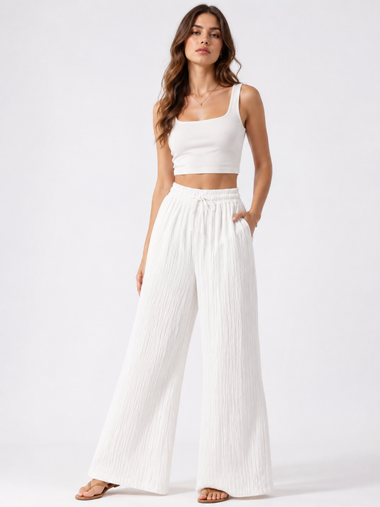 White Wide Leg Lounge Pants  | Casual Summer Outfit for Women