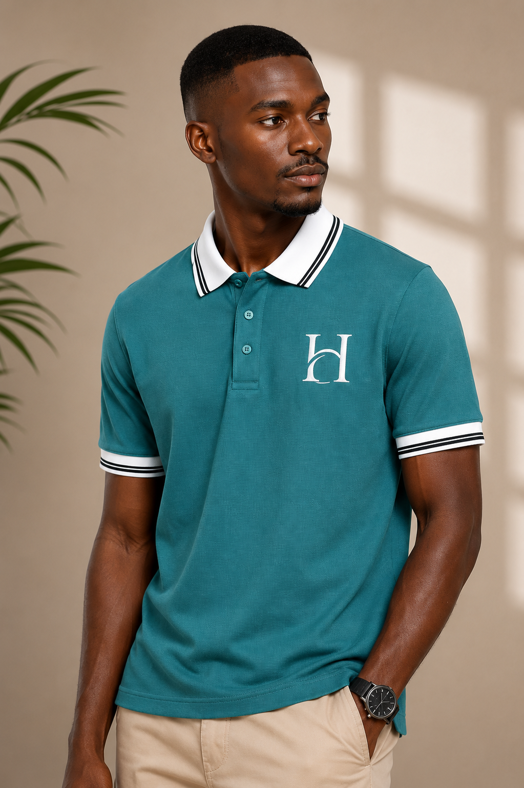 Horcun Men's Ocean Teal Premium Polo T-Shirt with Contrast Collar