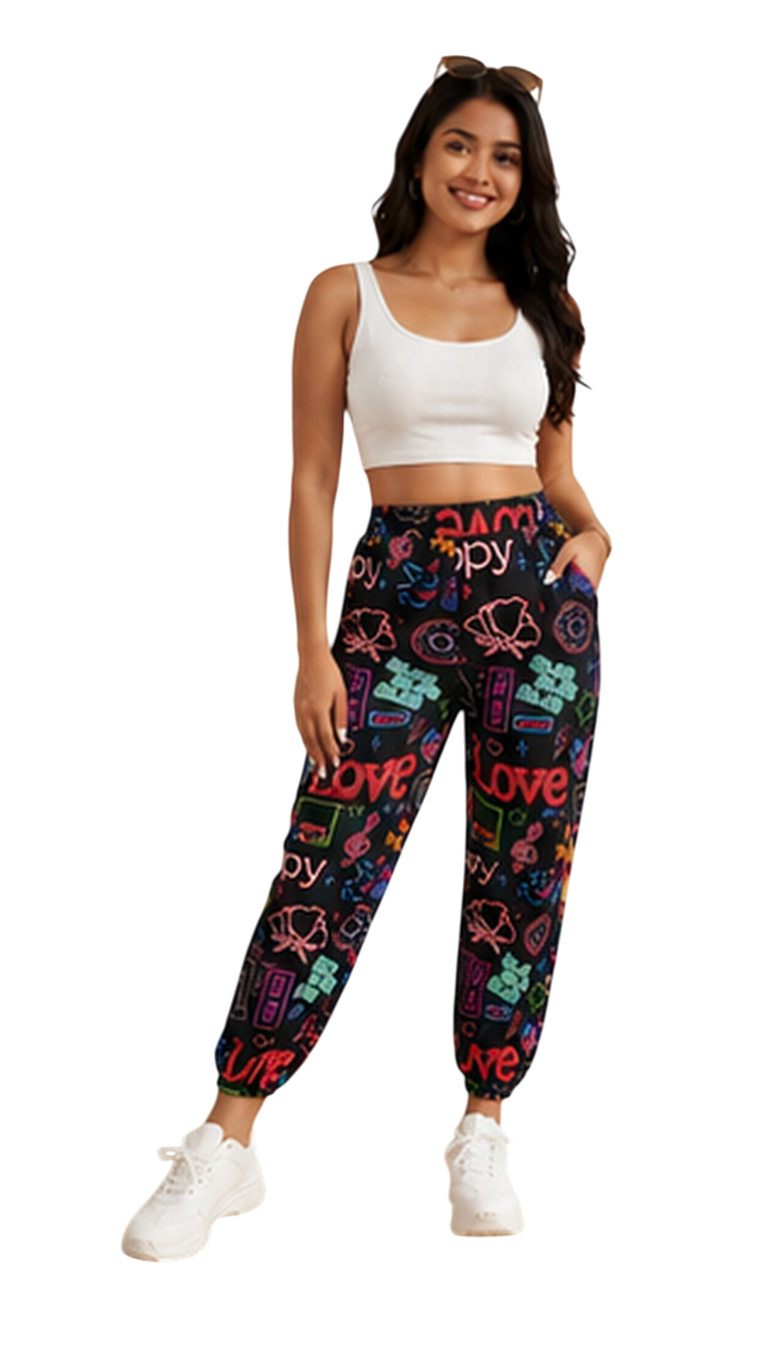 Women Black Neon Printed Joggers – Stylish Casual Lounge & Streetwear Pants