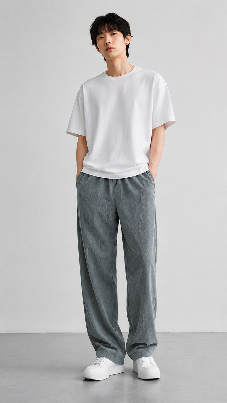 Horcun Men's Sage Grey Corduroy Drawstring Trousers | Premium Casual Pants