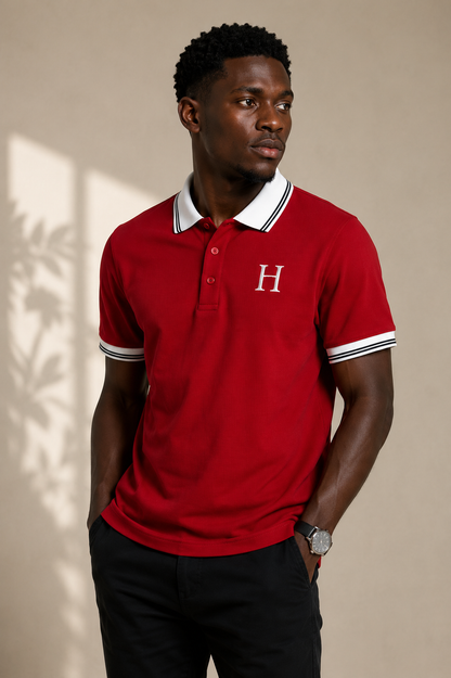 Horcun Men's Signature Red Polo T-Shirt with Contrast Collar