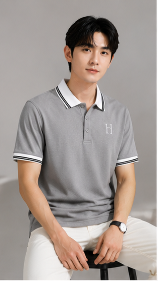 Men's Premium Light Grey Polo T-Shirt with White Contrast Collar | Classic Smart Casual Polo Tee