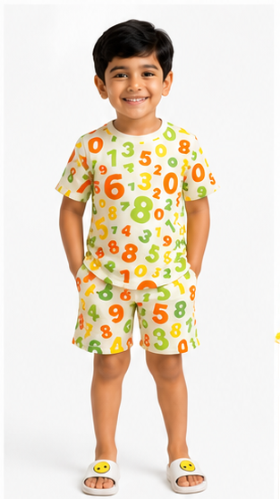 Numbers Print Kids Co-Ord Set – Educational Cotton T-Shirt & Shorts Summer Outfit for Boys & Girls