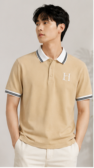 Men's Premium Beige Polo T-Shirt with White Contrast Collar | Smart Casual Half Sleeve Polo Tee