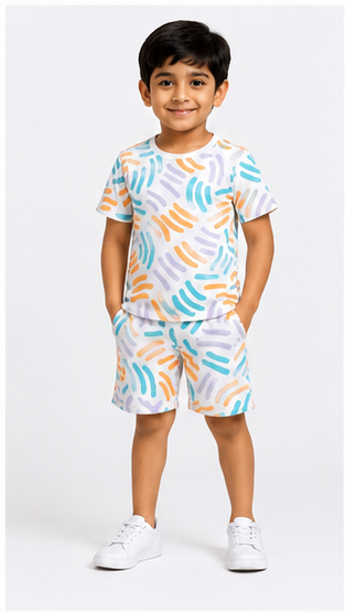 Abstract Brush Stroke Kids Co-Ord Set – Soft Cotton T-Shirt & Shorts Summer Outfit for Boys & Girls
