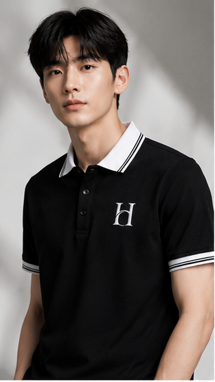 Men's Premium Black Polo T-Shirt with White Contrast Collar | Classic Casual Half Sleeve Polo