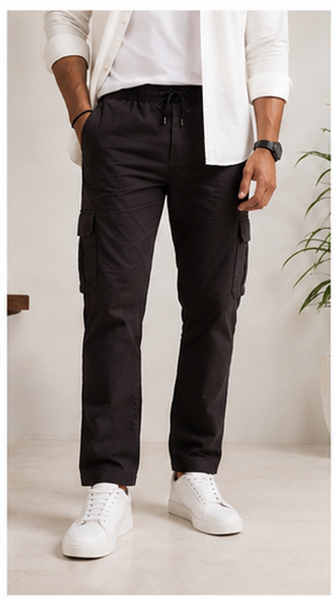 Men Brown Cargo Jogger Pants with Utility Pockets – Slim Fit Casual Streetwear Trousers