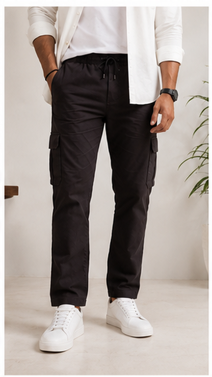 Men Brown Cargo Jogger Pants with Utility Pockets – Slim Fit Casual Streetwear Trousers