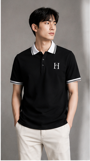 Men's Premium Black Polo T-Shirt with White Contrast Collar | Classic Casual Half Sleeve Polo