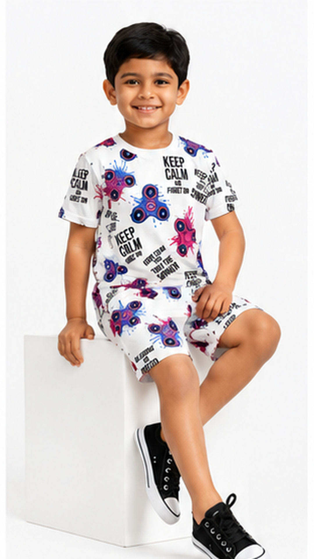 Fidget Spinner Print Kids Co-Ord Set – Cotton T-Shirt & Shorts Summer Outfit for Boys