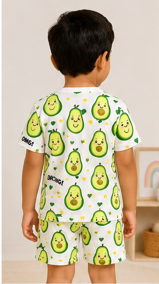 Kids Avocado Print Co-ord Set | Cute Avocuddle Cotton Summer Outfit for Boys & Girls