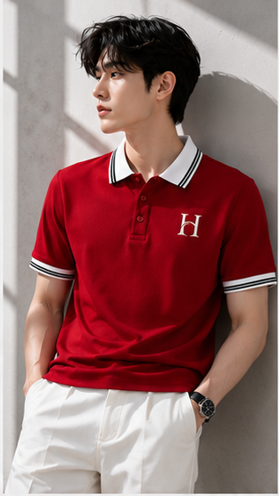 Men's Premium Red Polo T-Shirt with White Contrast Collar | Smart Casual Half Sleeve Polo Tee
