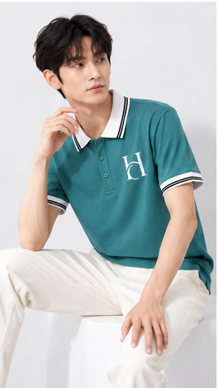 Men's Premium Teal Green Polo T-Shirt with White Contrast Collar | Smart Casual Half Sleeve Polo Tee