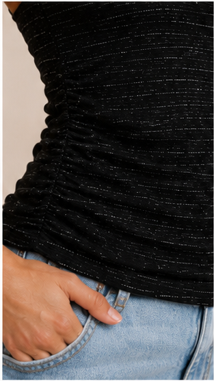 Women’s Premium Black Spaghetti Strap Cami Top – Ruched Slim Fit Sleeveless Top