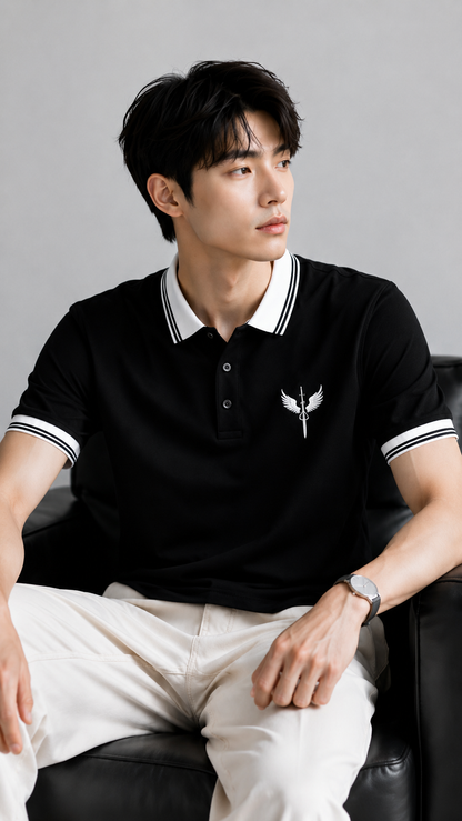 Horcun Men's Black Signature Polo T-Shirt | Premium Contrast Collar Polo