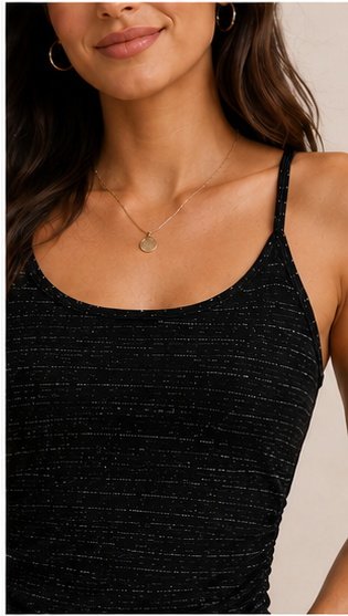 Women’s Premium Black Spaghetti Strap Cami Top – Ruched Slim Fit Sleeveless Top