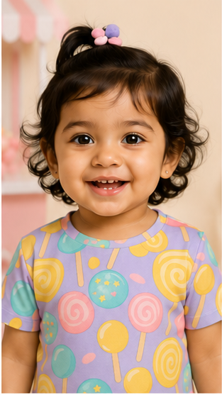 Candy Pop Kids Co-Ord Set – Lollipop Print Cotton T-Shirt & Shorts Set