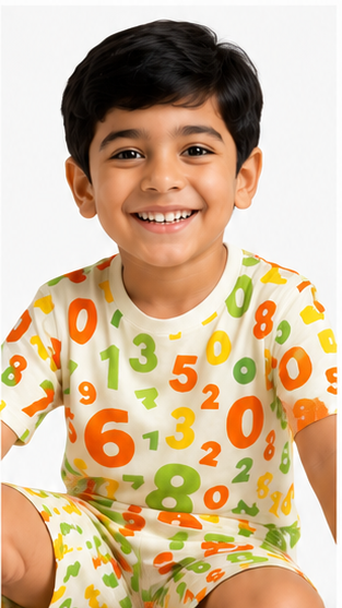 Numbers Print Kids Co-Ord Set – Educational Cotton T-Shirt & Shorts Summer Outfit for Boys & Girls