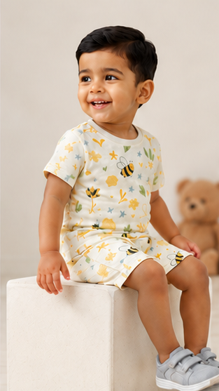 Kids Bee Print Co-ord Set – Cute Summer Cotton T-Shirt & Shorts Set for Boys & Girls