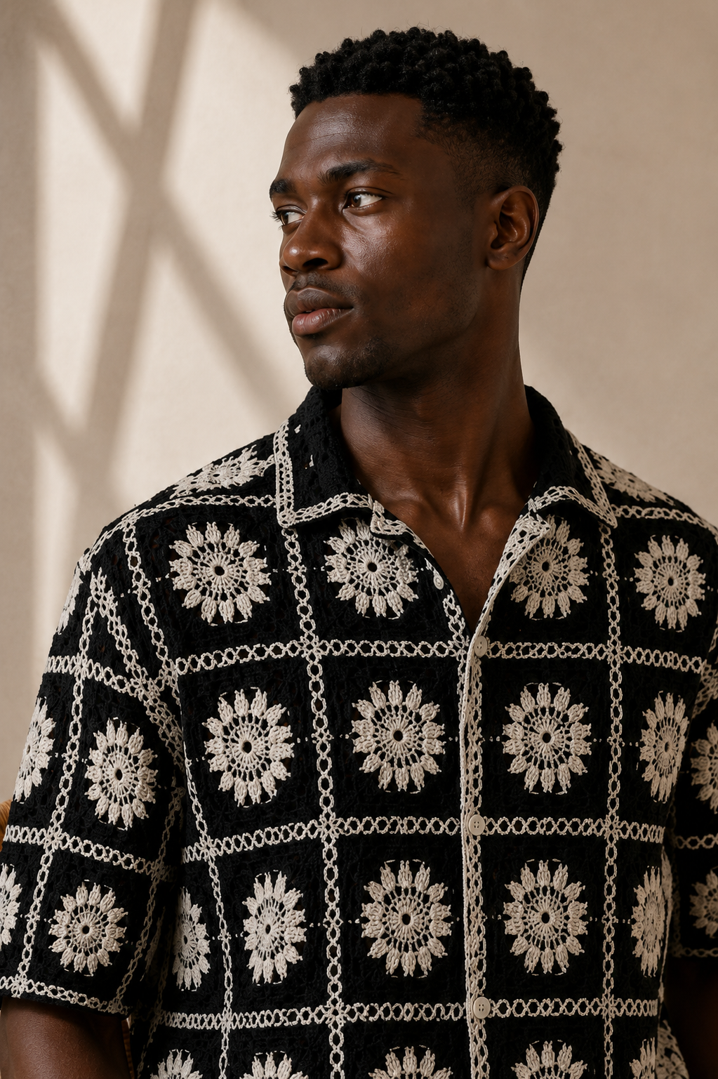 Men's Black Floral Embroidered Shirt – Premium Casual Summer Resort Wear
