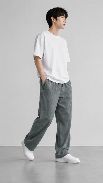 Horcun Men's Sage Grey Corduroy Drawstring Trousers | Premium Casual Pants