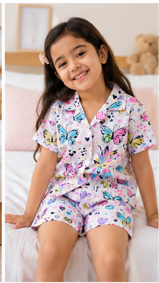 Girls Butterfly Print Pajama Set