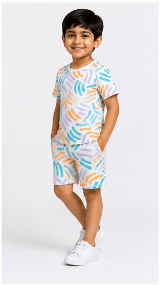 Abstract Brush Stroke Kids Co-Ord Set – Soft Cotton T-Shirt & Shorts Summer Outfit for Boys & Girls