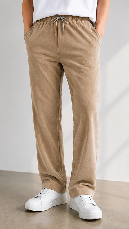 Horcun Men's Sand Beige Corduroy Drawstring Trousers | Premium Casual Pants