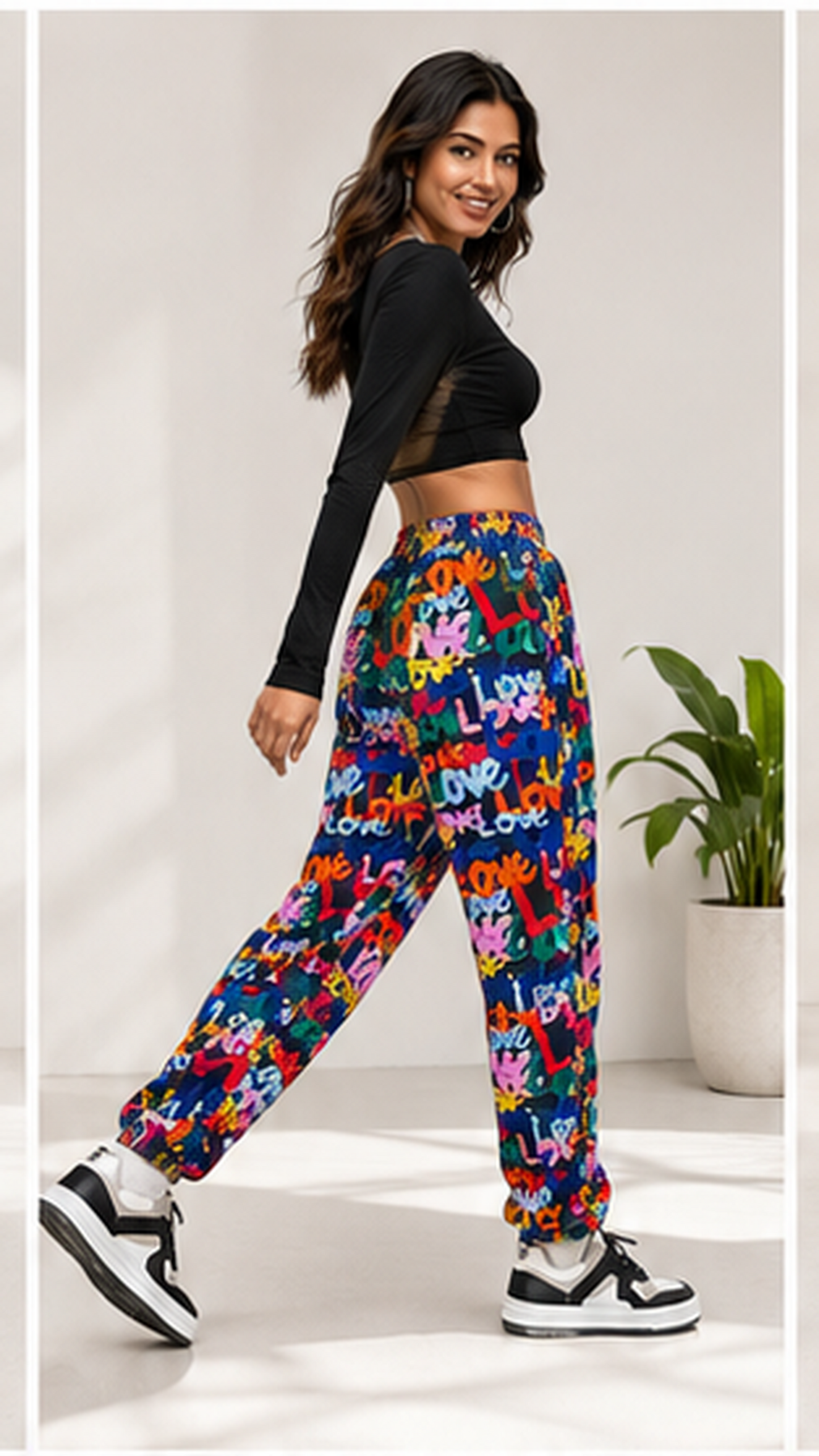 Women Multicolor Graffiti Printed Joggers – Trendy Casual Streetwear & Lounge Pants