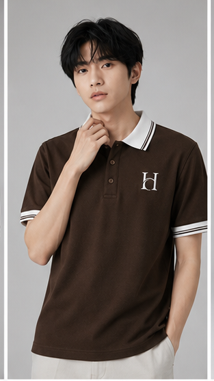 Men's Premium Coffee Brown Polo T-Shirt with White Contrast Collar | Classic Casual Polo Tee