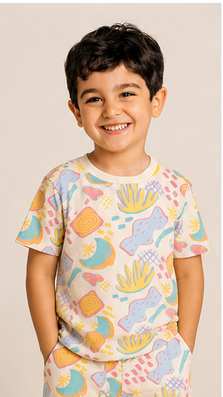 Pastel Abstract Print Kids Co-Ord Set | Soft Cotton Summer Outfit for Boys & Girls