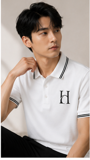 Men's Premium White Polo T-Shirt with Black Contrast Collar | Classic Smart Casual Half Sleeve Polo