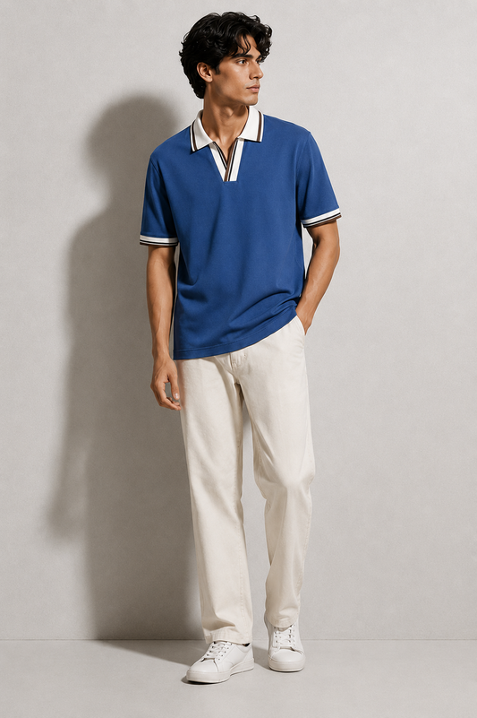 Horcun Men's Steel Blue Contrast Collar Polo T-Shirt | Premium Polo