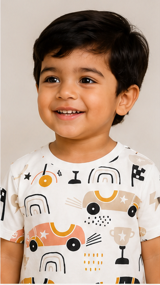 Kids Racing Car Print Co-ord Set | Trendy Car Graphic T-Shirt & Shorts Summer Outfit for Boys