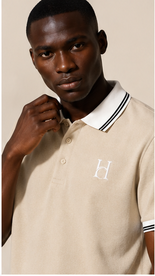 Horcun Men's Premium Beige Polo T-Shirt with Contrast Collar