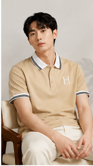 Men's Premium Beige Polo T-Shirt with White Contrast Collar | Smart Casual Half Sleeve Polo Tee