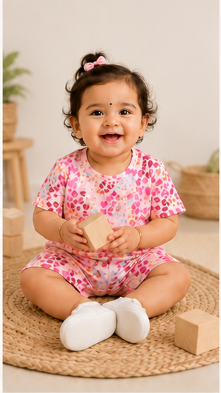 Abstract Animal Print Kids Co-Ord Set – Multicolor Leopard Style T-Shirt & Shorts for Girls