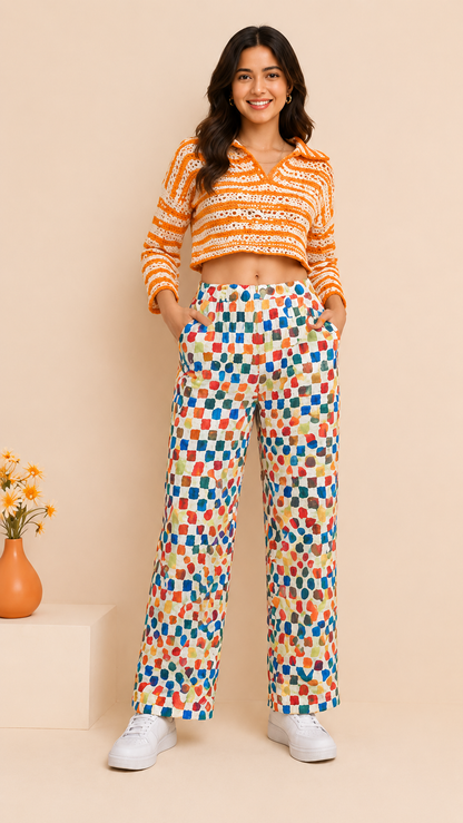 Women Multicolor Printed Wide Leg Pants – Trendy Casual Lounge & Vacation Wear Trousers