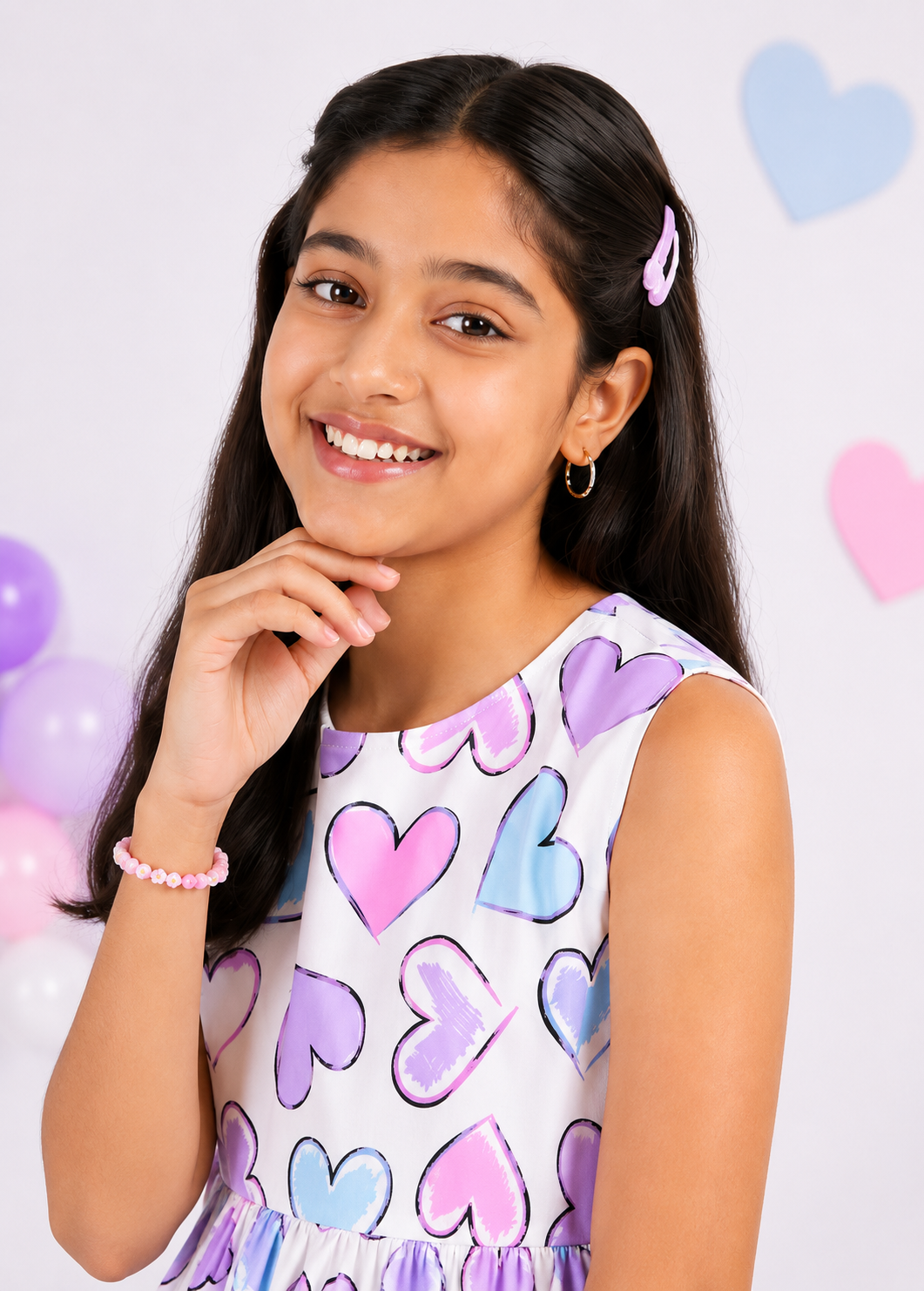 Girls Heart Print Sleeveless Fit & Flare Dress | Cute Casual Party Dress for Kids | Soft Comfortable Summer Dress for Girls