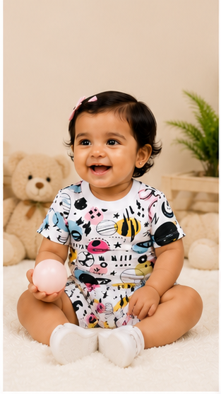 Abstract Space Print Kids Co-Ord Set – Stylish Planet Graphic T-Shirt & Shorts for Girls